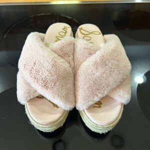Sam Edelman Natty Soft Pink Fuzzy Wedge Espadrille Sandal Sz7.5 Woman's